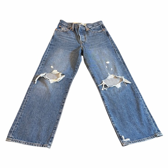 Levi’s Ribcage Straight Ankle Jeans Distressed Knee Holes 27 x 27 NWT - Picture 4 of 13